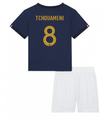 Frankrike Aurelien Tchouameni #8 Hjemmedraktsett Barn VM 2022 Kortermet (+ Korte bukser)